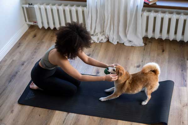 yoga for beginners ladie with dog